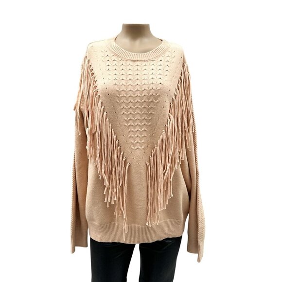 Women's Boho Western Fringe Oversized Knit Sweater Beige Pullover XXL NWT - Picture 1 of 9